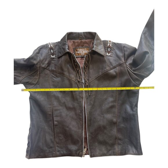 Vtg. Men's Leather Gallery Western Native Boho Lace-up Jacket Brown Beaded Rare - Picture 12 of 15